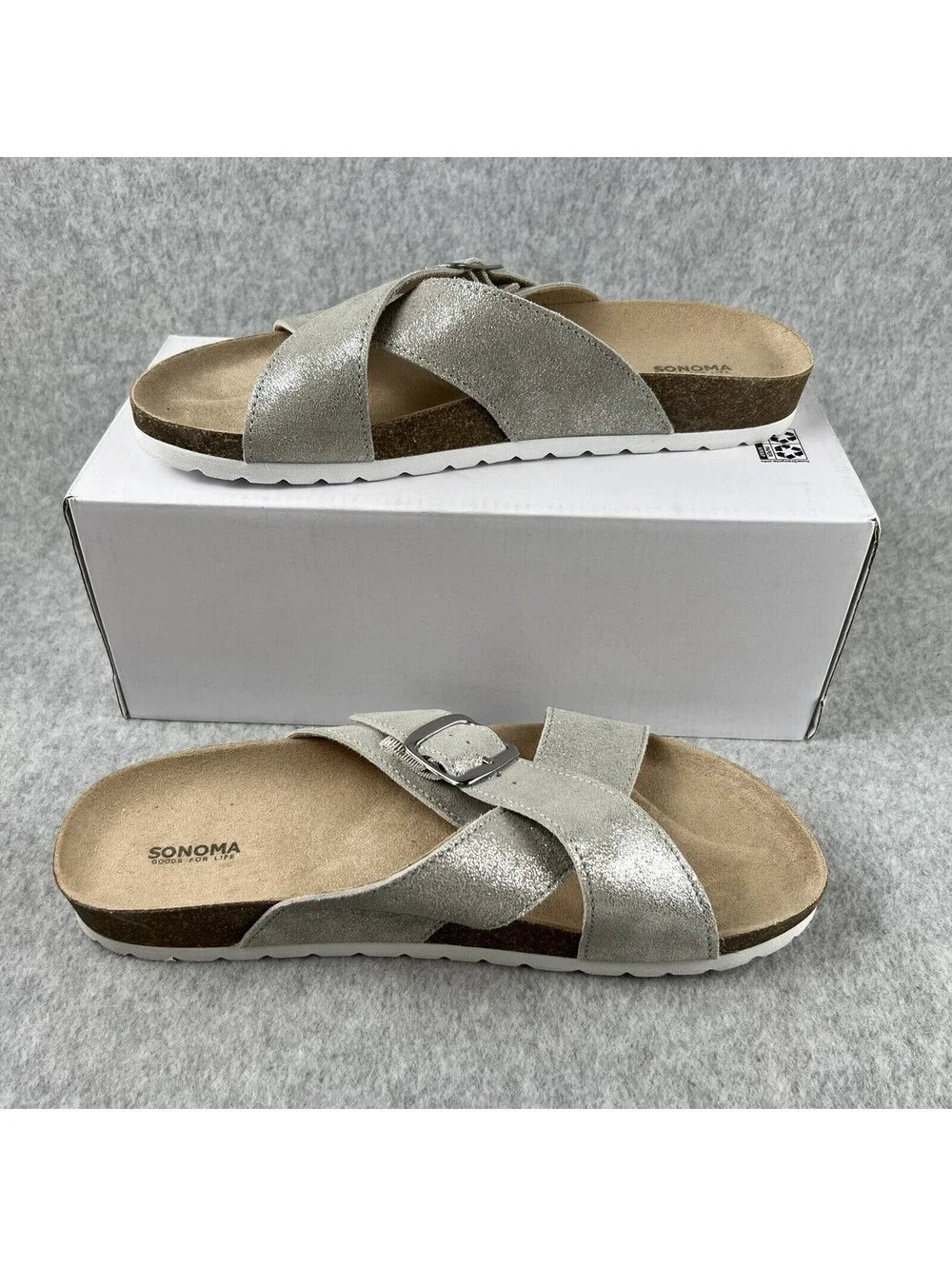 Sonoma Sandals Womens Size 10 Genuine upper leather Sliver Crisscross Strap